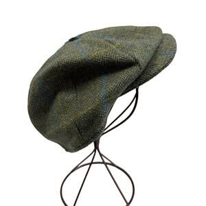 NEW Atkinsons Newsboy Cabbie Cap Hat Green Gray Herringbone Tweed Plaid XXL 2XL